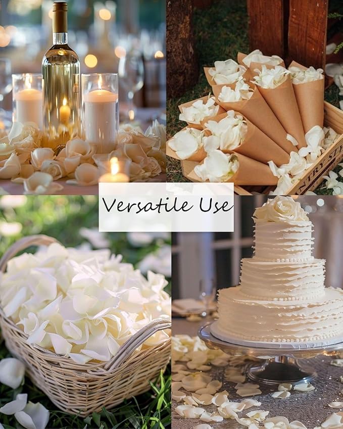 REAL Rose Petals, Pearl White Freeze-Dried Petals 1.75oz Biodegradabel Wedding Natural Confetti, Perfectly Preserved Flower Petals for Table Decorations