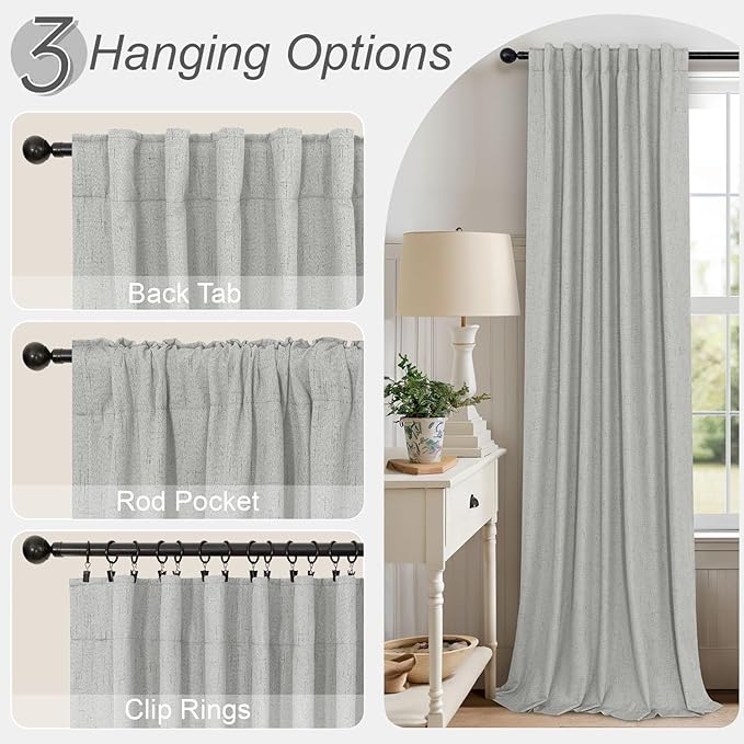 Light Grey Black Out Curtains 72 Inch Long for Dining Room 2 Panels Linen Textured Boho Blackout Drapes Double Sided Blocking Gray Room Darkening for Bedroom Garage Window Coverings 72 Length 6FT 6 FT