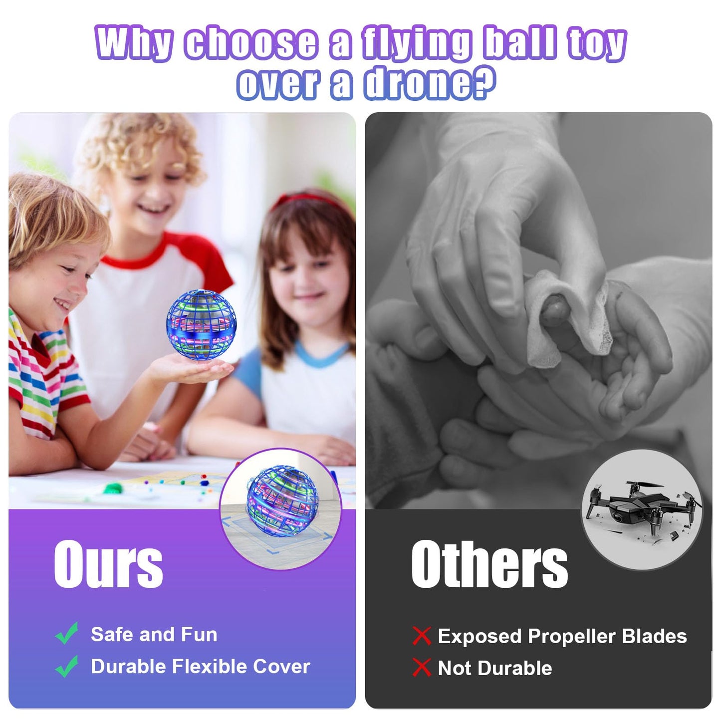 XINHOME 2 Pcs Flying Orb Ball Toys(Blue+Red) Soaring Hover Boomerang Spinner Hand Controlled Mini Drone for Kids Adults Outdoor Indoor