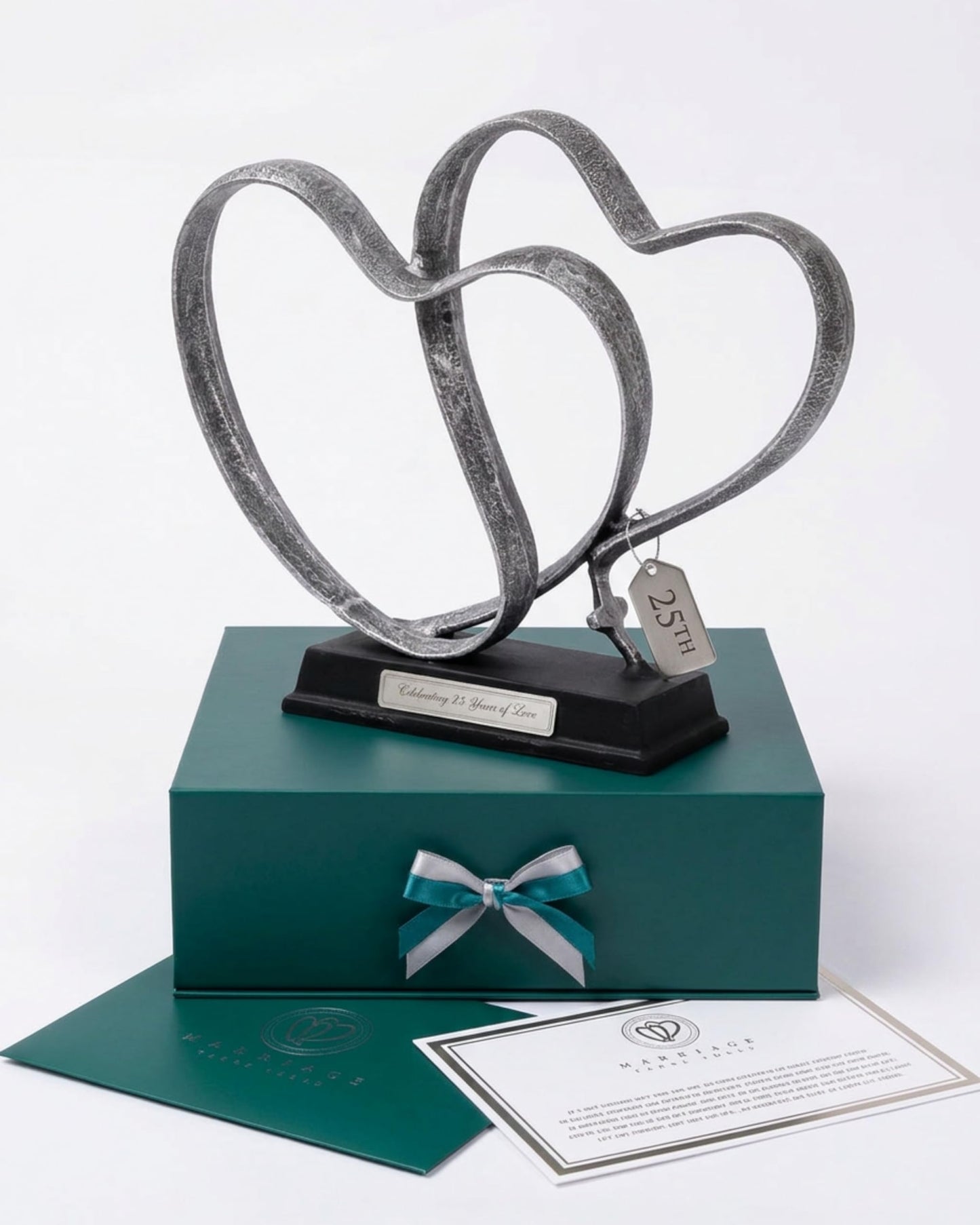 DCAPILLA 25th Anniversary Wedding Gifts – Two Hearts & Cross Keepsake - Ready-to-Gift Includes Present Box, Poem Card, and Engraved Plaque