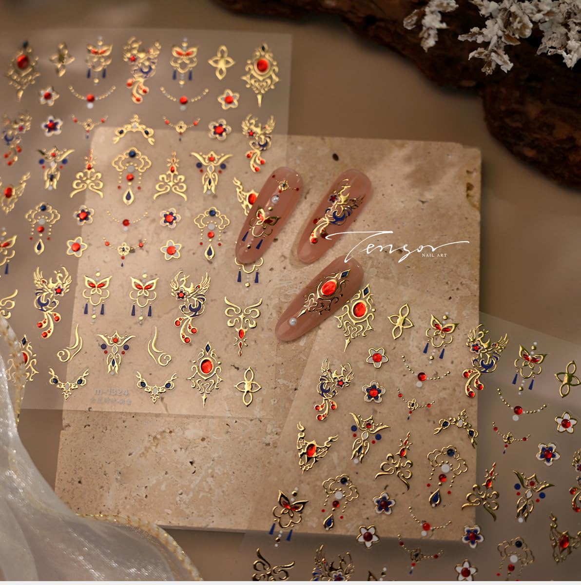Luxury Nail Art Stickers Gold Crown Nail Stickers, Gold Phoenix Nail Decals, 5D Embossed Golden Self-Adhesive Nail Decorations for Women 1 Sheet