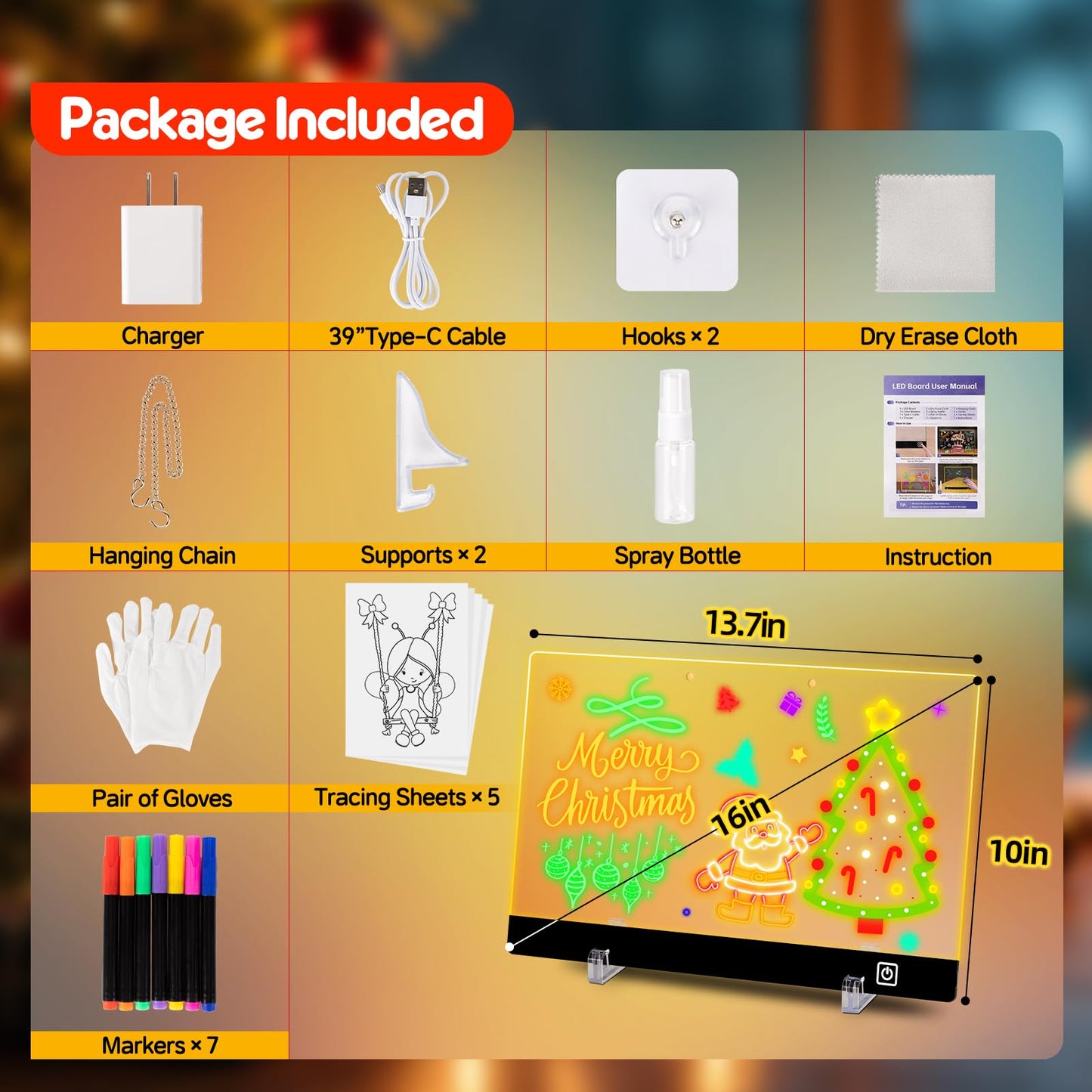 16" Rechargeable LED Doodle Glow Drawing Board for Kids with 9 Light Effects & 4 Modes, Neon Light Up Drawing Tablet Gifts for Kids/Girls/Boys/Teens for Easter Birthday Festival Gift Ideas
