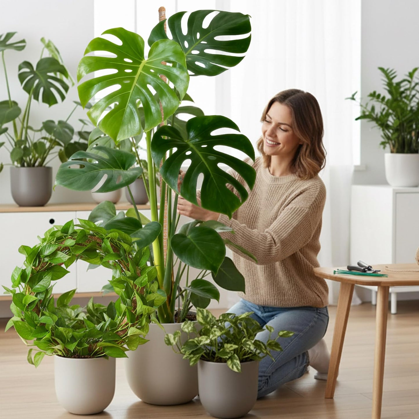 Mcbazel 2 Pack 63 Inch Bendable Moss Pole for Plants Monstera - Extra Tall 5.2ft Coco Coir Plant Support Stakes for Large Indoor Climbing Vines - Flexible Totem Stick Kit with Rope, Wire & Ties