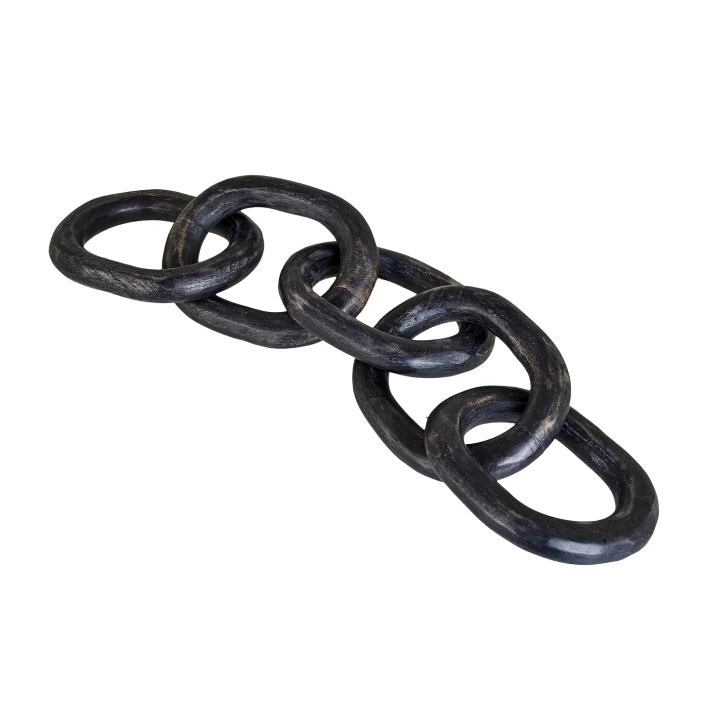 Eximious India Wood Chain Link Decor Hand Carved 5-Link Wood Knot Decorative Chain, Rustic Link Decorative Object Large Wooden Chain for Home Living Room Coffee Table Farmhouse BLK 16 x 4 x 2