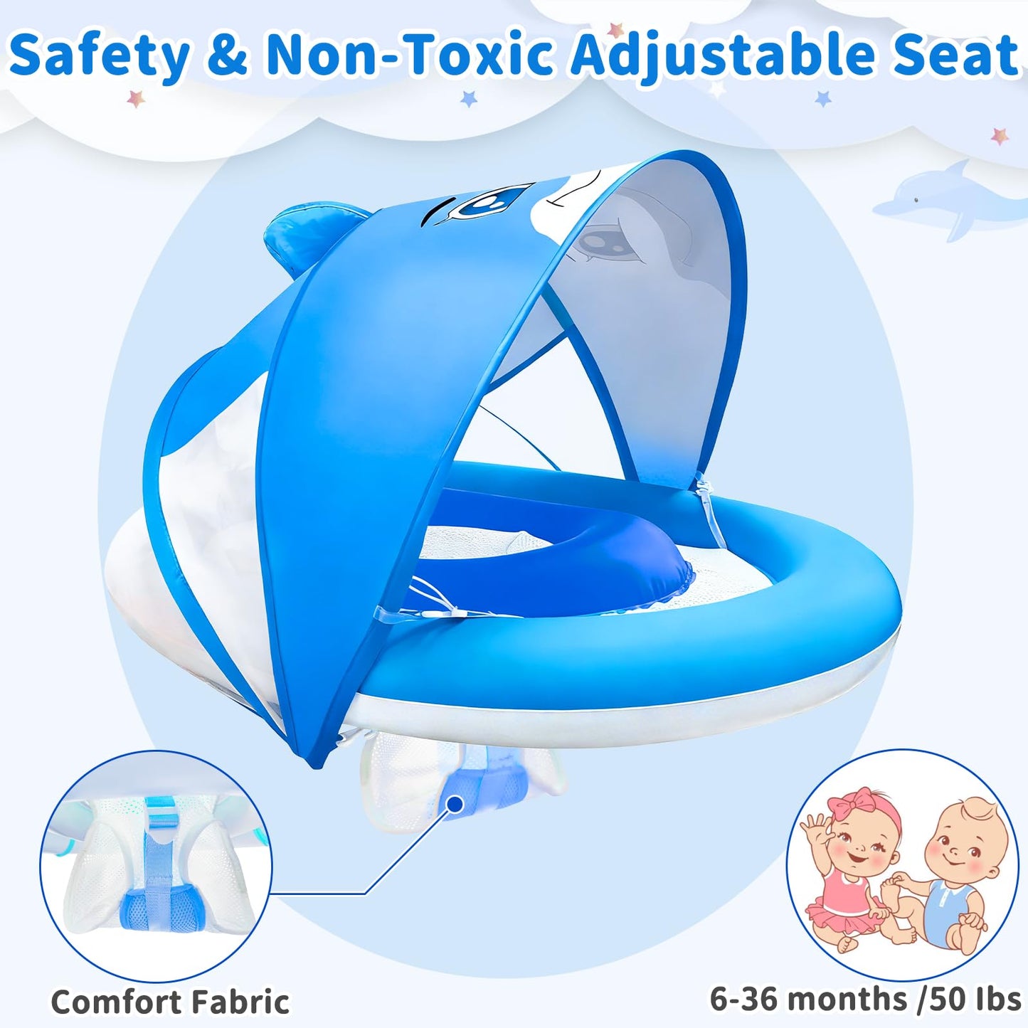 Extra-Large 25.6" Baby Pool Float with Double Airbag & Safety Seat, Inflatable Swimming Ring Float for 6-36 Months Toddler Infant Upgraded Diameter Enhances Stability in Kiddie Pool/Bathtub Swim Train