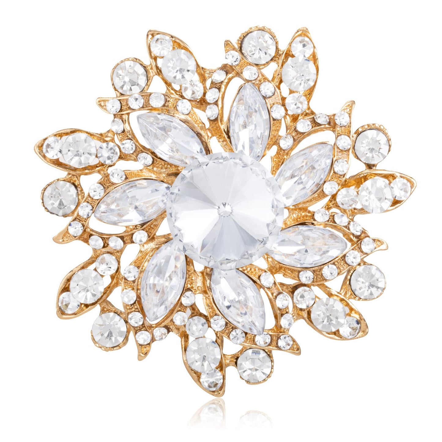 LAXPICOL Vintage Women's White Austrian Crystal Elegant Flower Brooch Wedding Broach Pin Gold Tone
