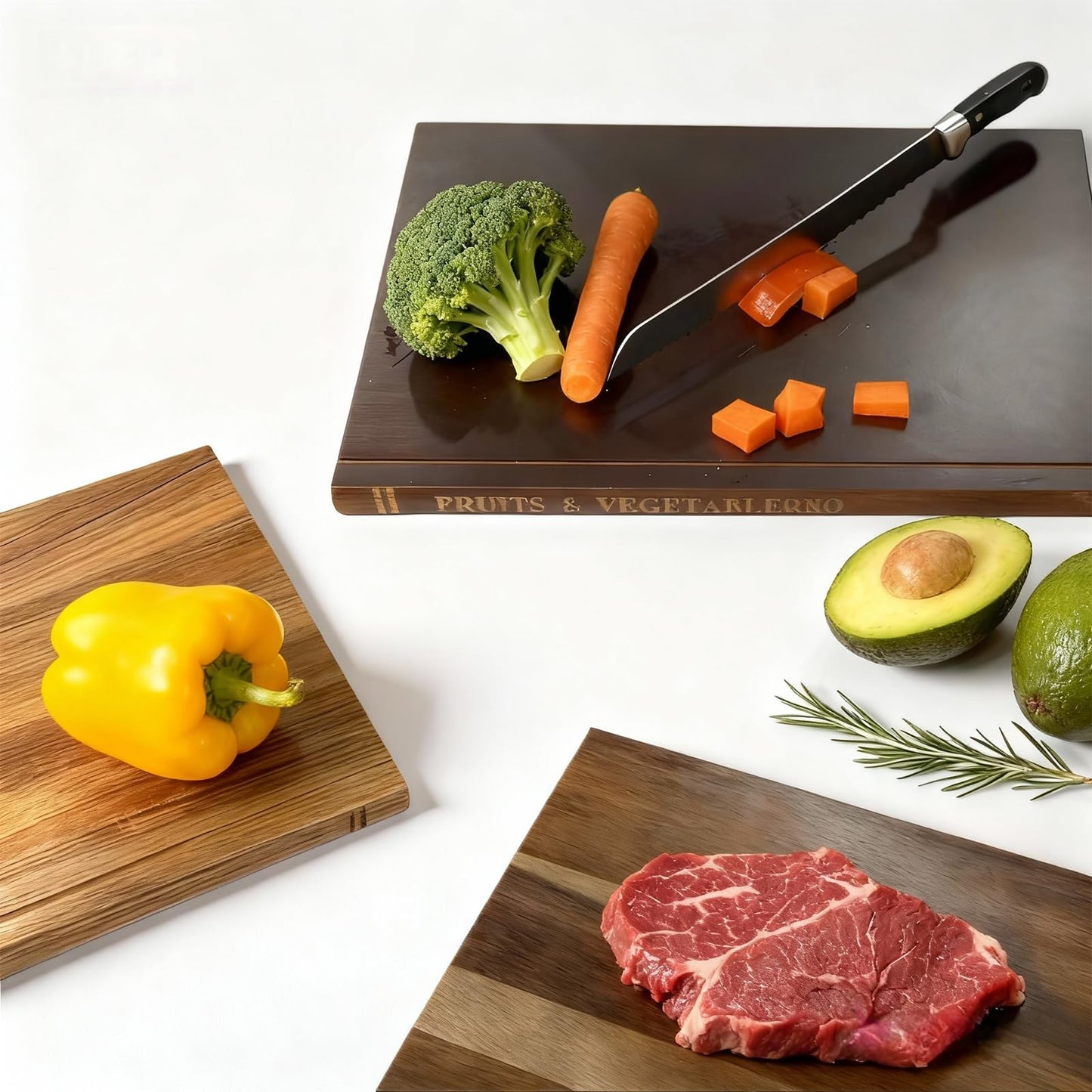 Wooden Cutting Boards for Kitchen, 3-Piece Acacia Wood Cutting Board Set with Stand, Cutting Board That Looks Like Books for Vegetables, Cheese, Bread & Meat, Decorative Chopping Board Gift Set