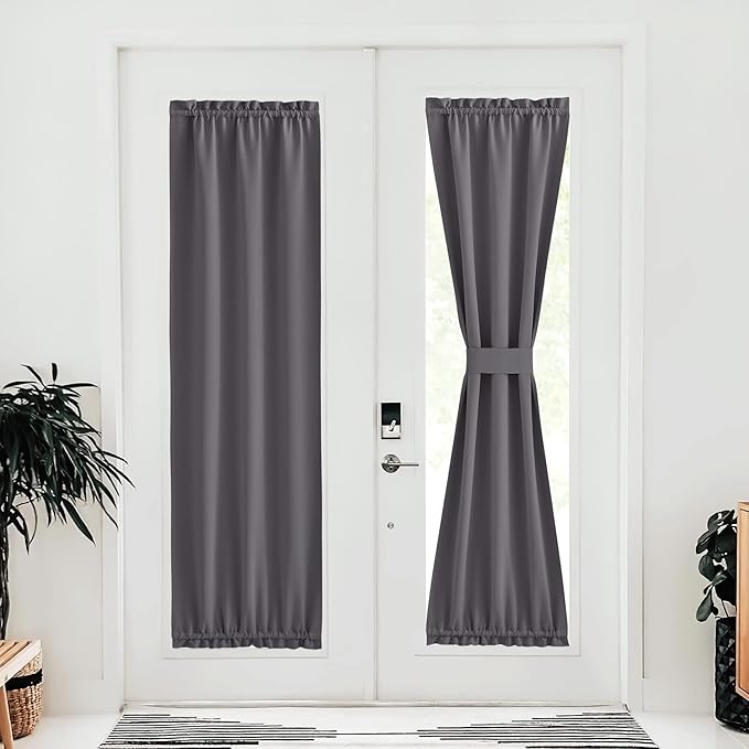 NICETOWN Grey Curtains for Sliding Glass Door,80 Inch Length/Long, Thermal Insulated Rod Pocket Single Panel, Room Darkening Blackout Curtains for Bedroom/Doorway Living Cabin, 25" Wide