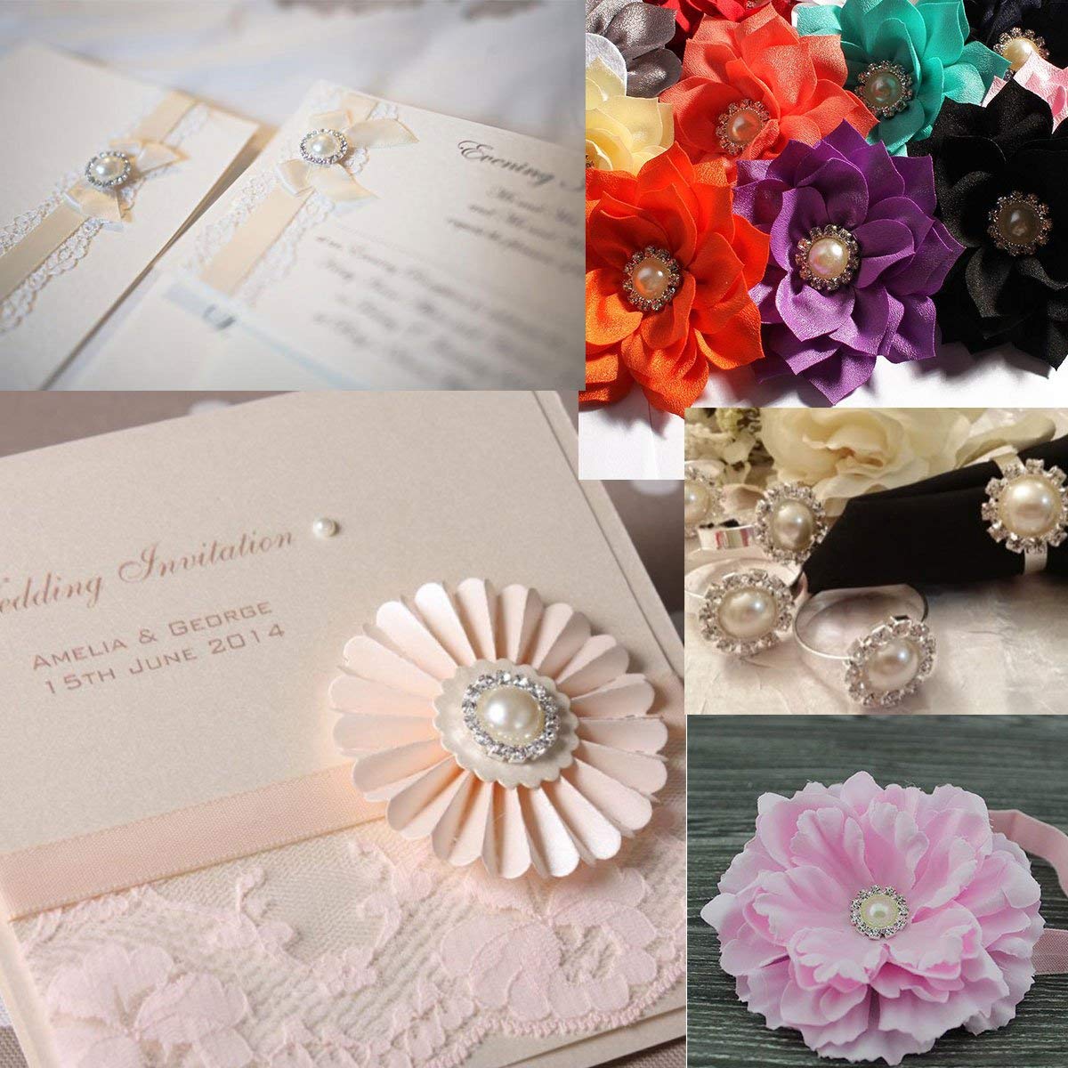 Wholesale 20 PCS Retro Vintage Round Crystal Ivory Faux Pearl Rhinestone Buttons Bulk,18MM (Flatback)