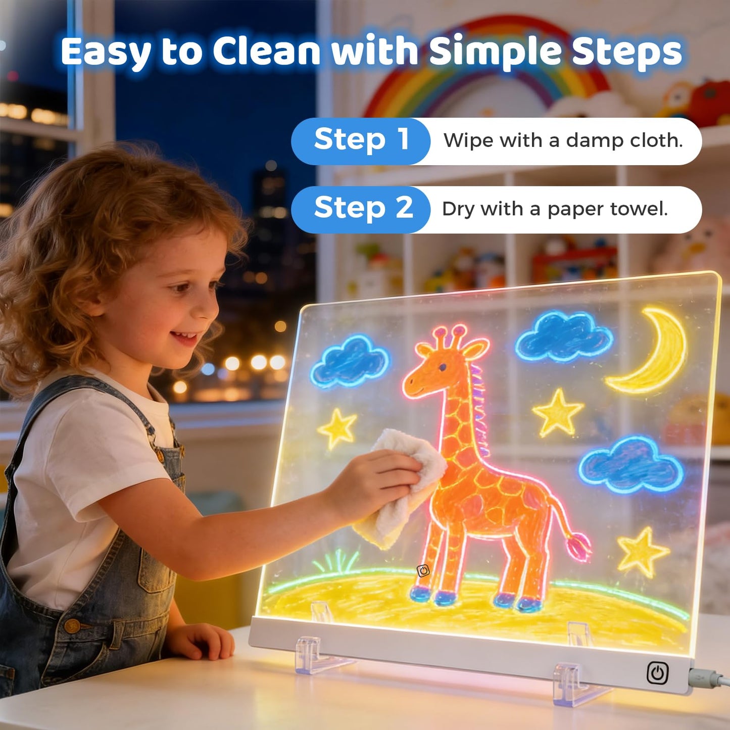 16.5" Led Drawing Board for Kids, Light Up Drawing Pad, Dry Erase Note Board with 12 Light Effects, Glow Doodle Board with 7 Markers | Screen-Free Creative Fun | Christmas Birthday Gift for Girls Toys