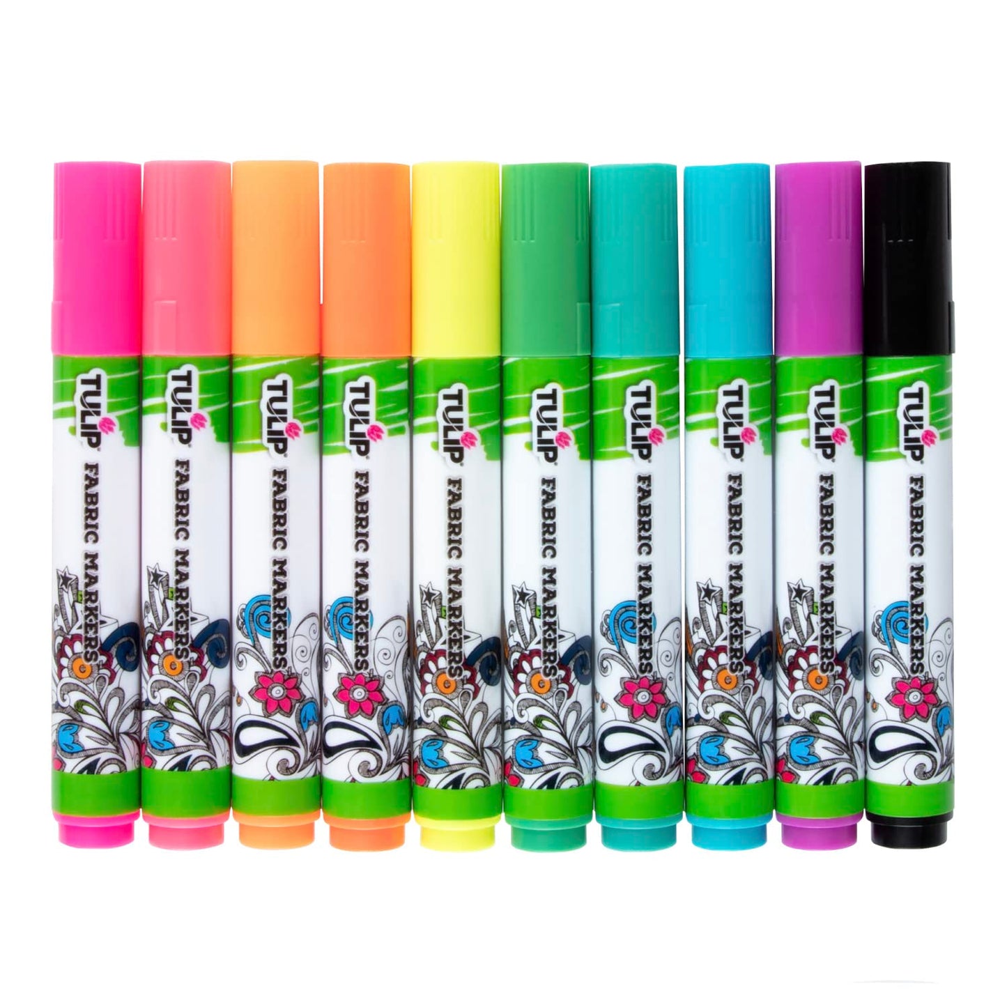 Tulip Permanent Fabric Brush Tip Markers, Neon, Set of 10