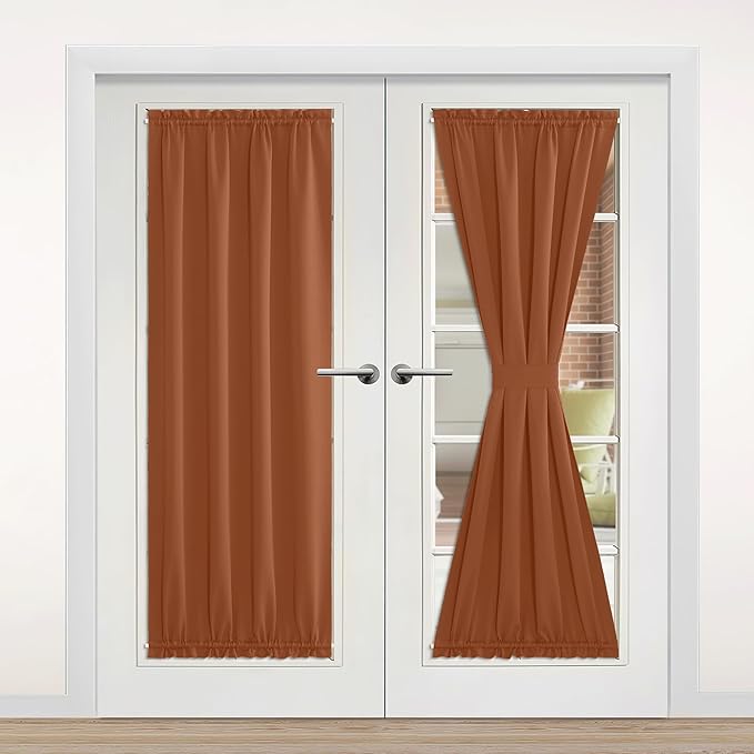NICETOWN Burnt Orange Curtain for French Door - Thermal Insulated Room Darkening Doorway Curtain, Rod Pocket Noise Reducing Single Door Panel, 42 x 80 Inches, 1 Panel