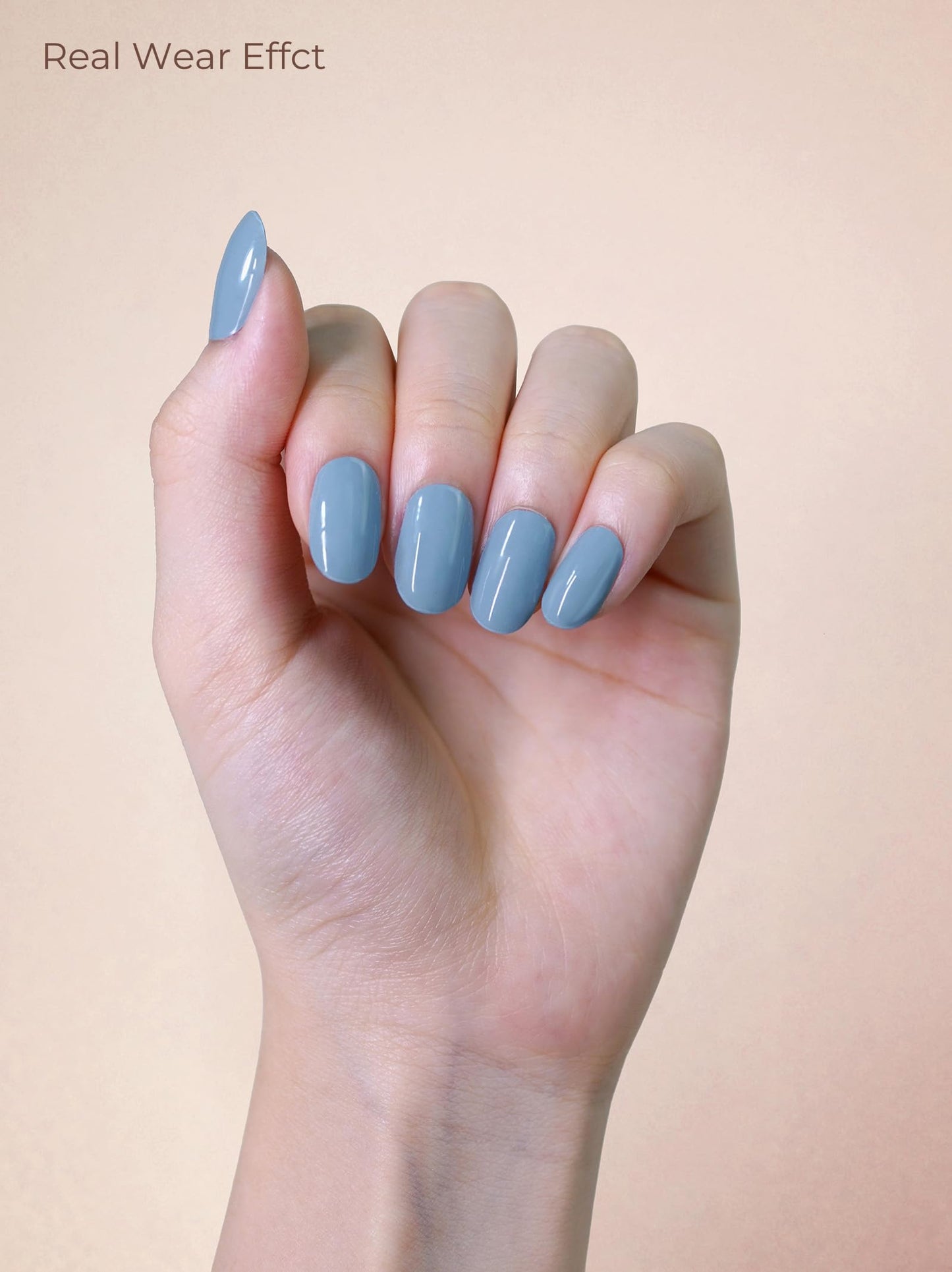 Beaolata Real Gel Nail Strips (No UV Light Needed) - 44Pcs Salon Quality Nail Stickers - Long Lasting Polish Wraps for Women, Easy Apply & Remove (Moss Blue)