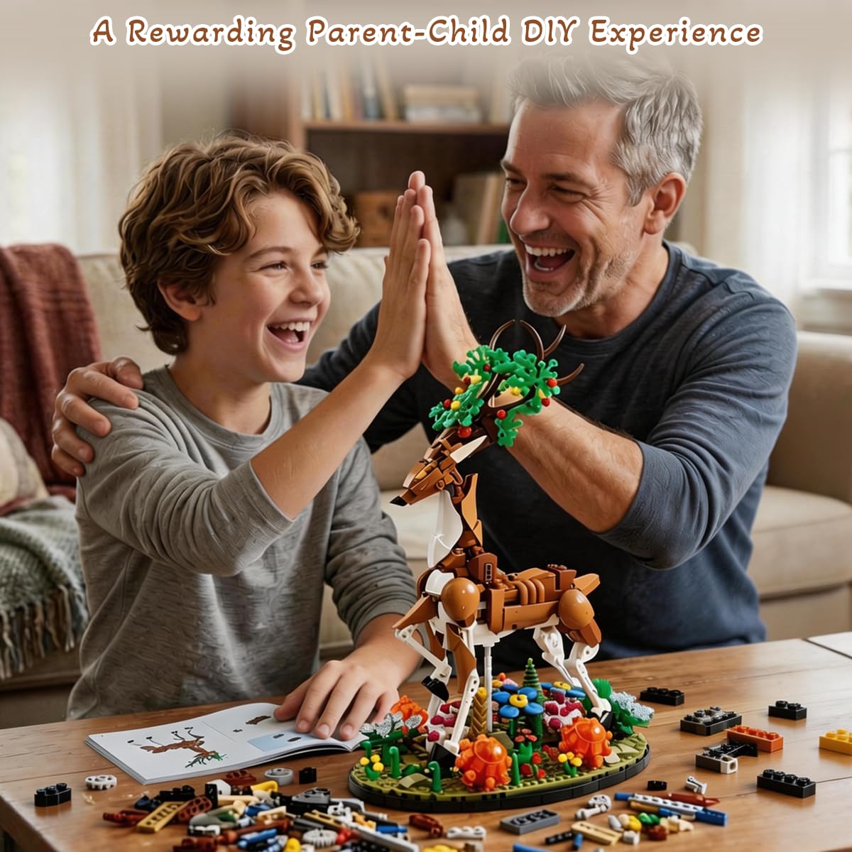 FIKAXTOY DIY Deer with Flowers Building Set, Animal & Plants Collection Model Kit, Nature Decor for Home Office Shelf, Collectible Craft for Adults & Teens