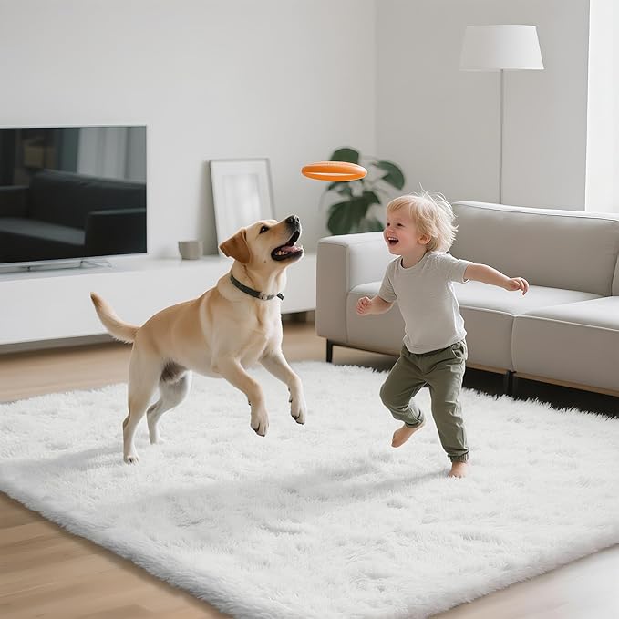 Shag Area Rugs for Bedroom Living Room,6X9 Ultra Soft White Fluffy Area Rugs for Dorm, Indoor Carpet Nursery Rugs for Kids Room Home Decor,White