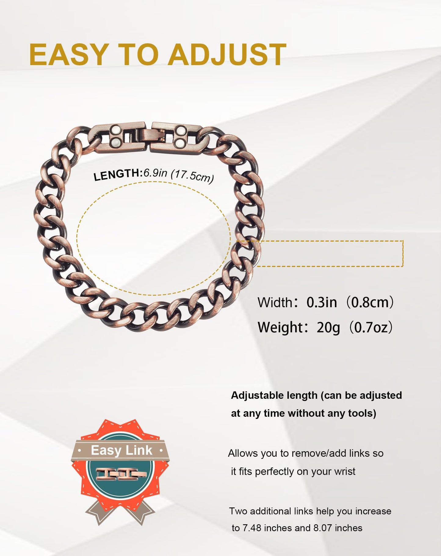 MagSølv Copper Bracelets for Women for Arthritis and Joint, 99% Pure Copper Adjustable Magnetic Chain, Fashion Jewelry Present
