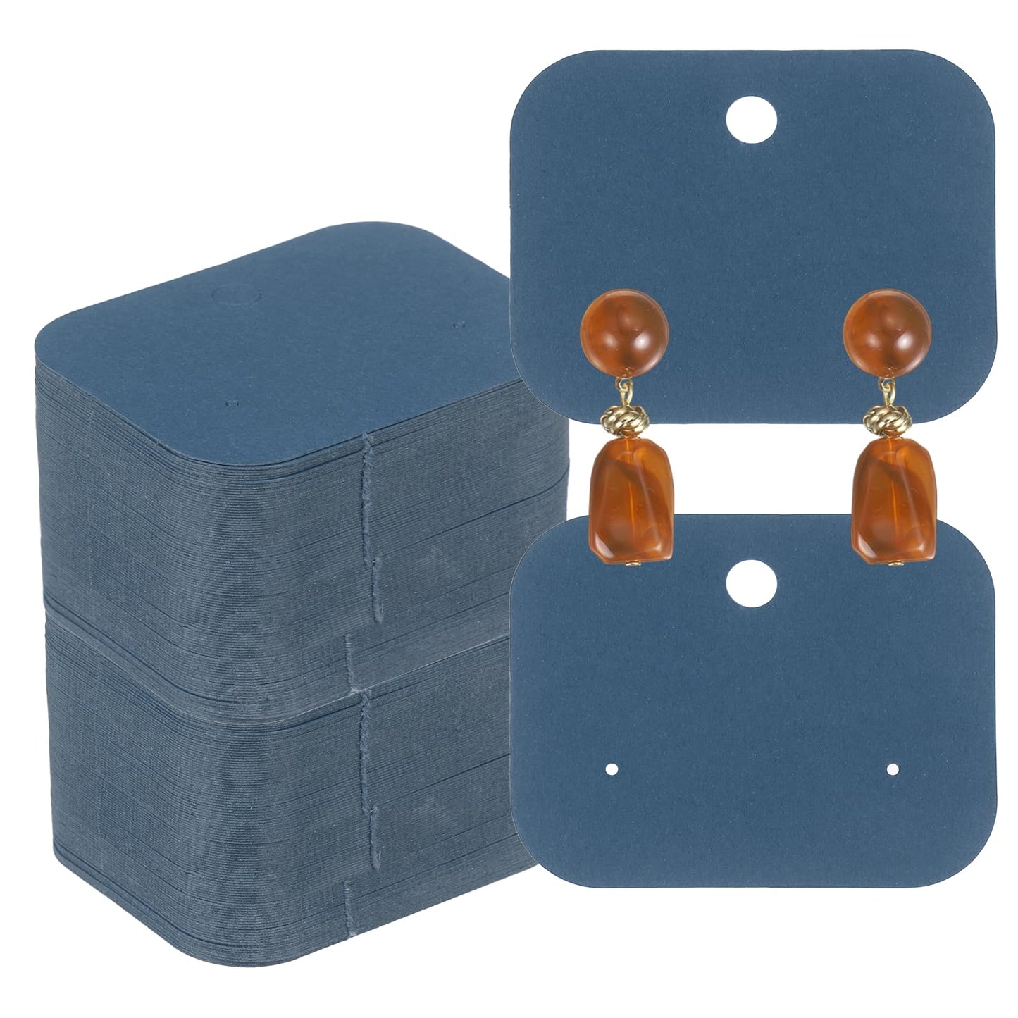 PATIKIL 400Pcs Earring Display Cards, 1.6"x2" Kraft Paper Stud Earring Holder Card, Blank Hanging Tag 2 Holes for Ear Stud Small Jewelry Selling Packaging Supply, Navy Blue
