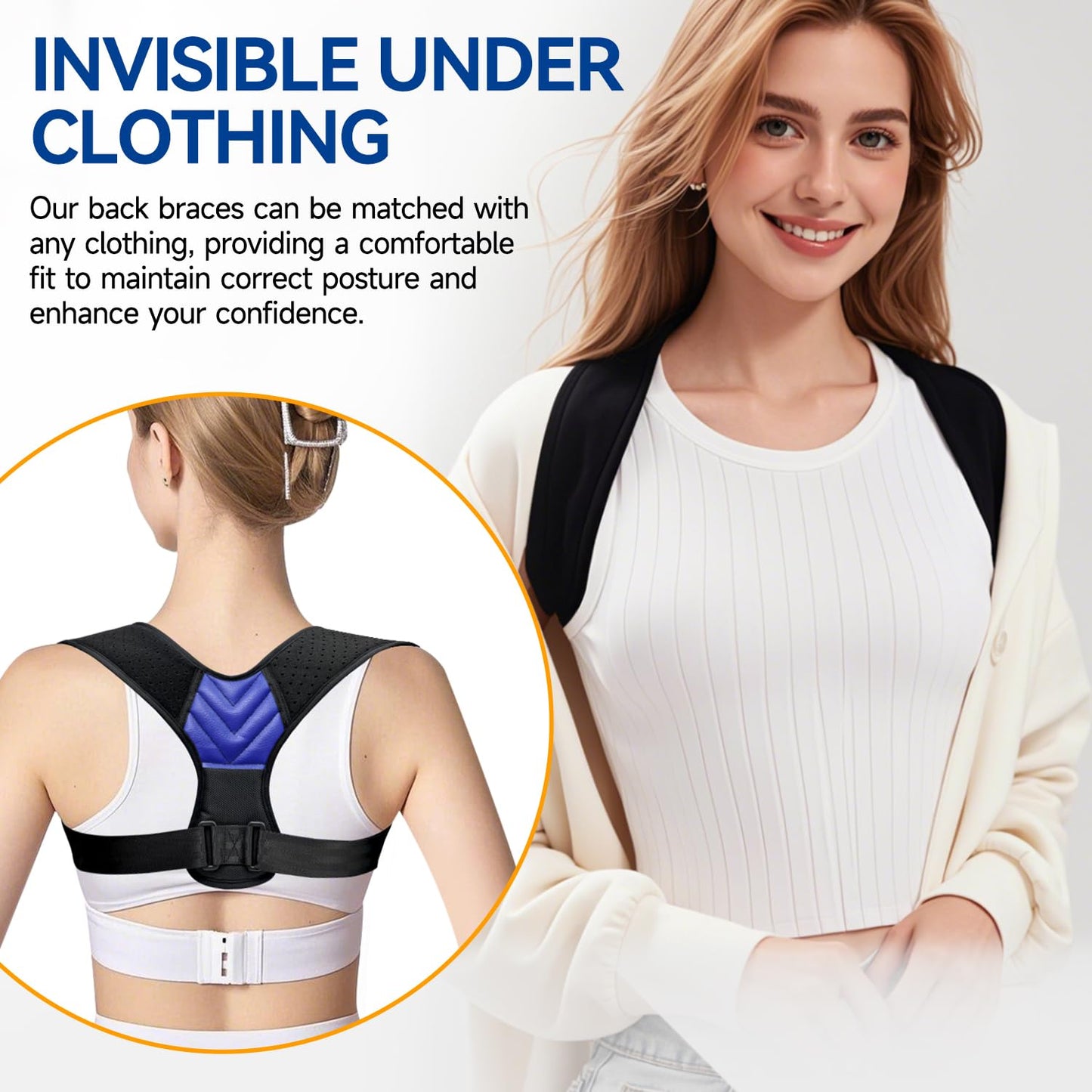 Abismat Back Posture Corrector for Men Women, Invisible Back Brace Shoulder Straightener for Neck Shoulder & Upper Back Pain Relief, (Chest Size 27"-38")