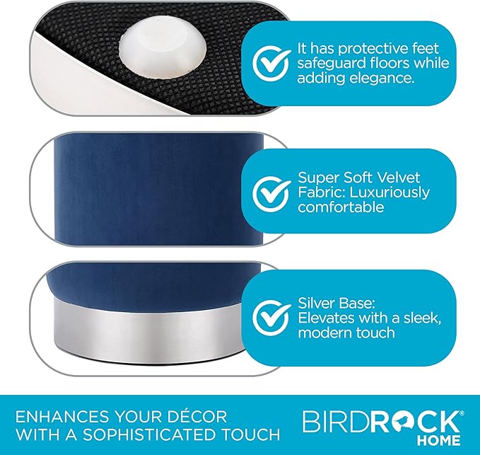 BIRDROCK HOME Round Ottoman Foot Stool – Soft Padded Modern Stool Design – Ideal for Living Room, Bedroom – Compact Footrest, Vanity Chair, Small Furniture – Foam Seating, Decorative Accent (Blue)