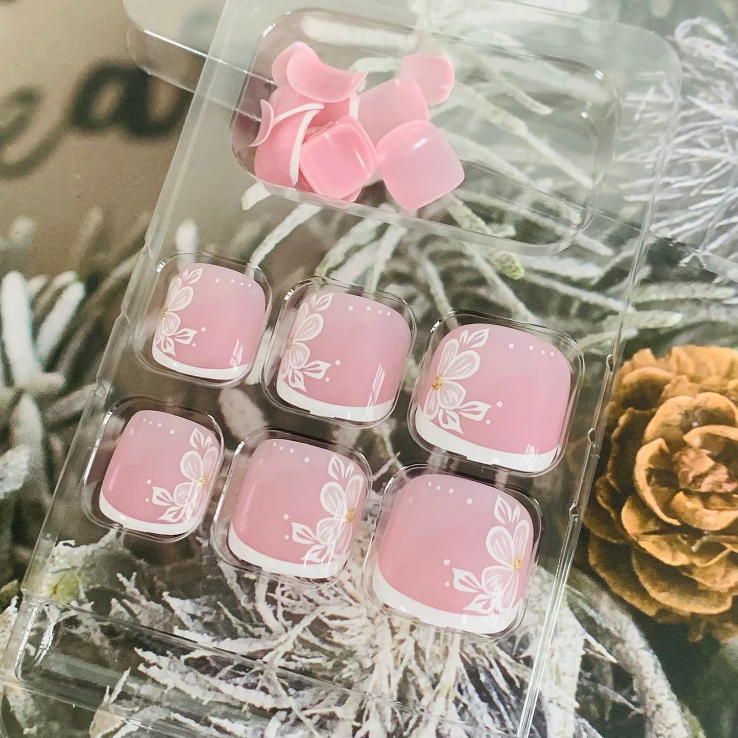 Press-On Acrylic Fake Toenails - Full Cover Reusable False Toenails with Glue Set, Peel & Stick Designs