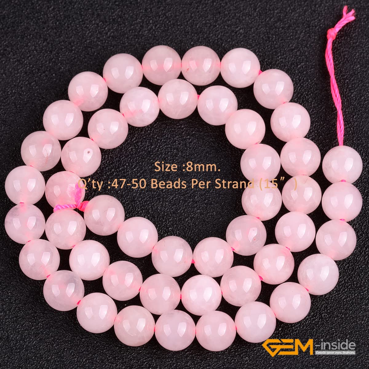 GEM-Inside Natural Genuine 8mm Round Rose Quartz Beads for Jewelry Making Loose Gemstone Beads Strand 15"