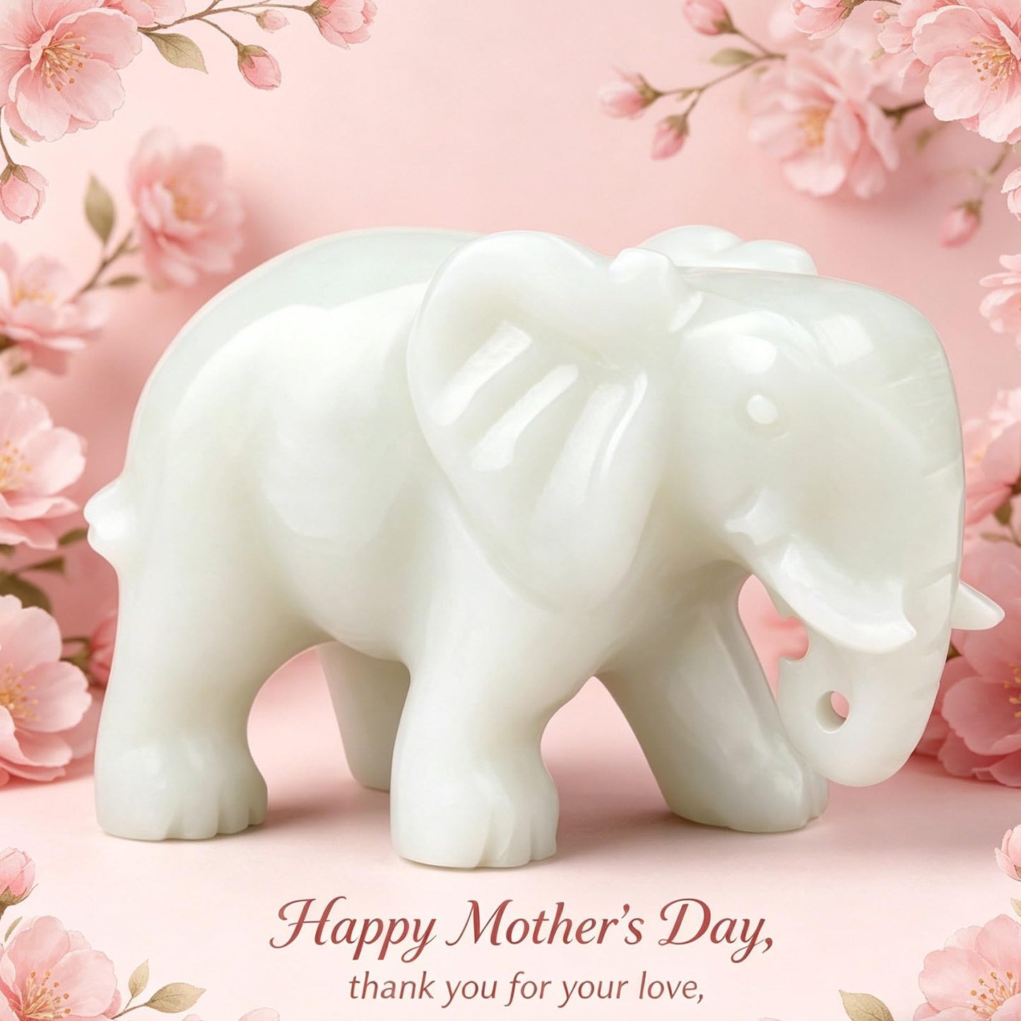 gemshan Jade Elephant Statue Gift - Handmade Elephant Figurine, Lucky Charm Home Decor for Office Desk & Shelf Display