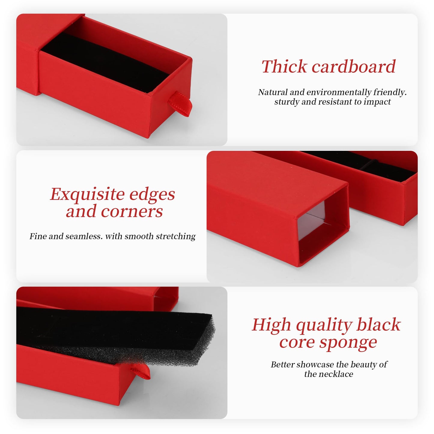 MATUFF 12-Pack Drawer Style Jewelry Gift Boxes with Sponge Insert, 8.7"x1.8"x1.2" Necklace & Bracelet Display Box for Presentation, Cardboard Storage Organizer for Pendant, Ring, Earring - Red