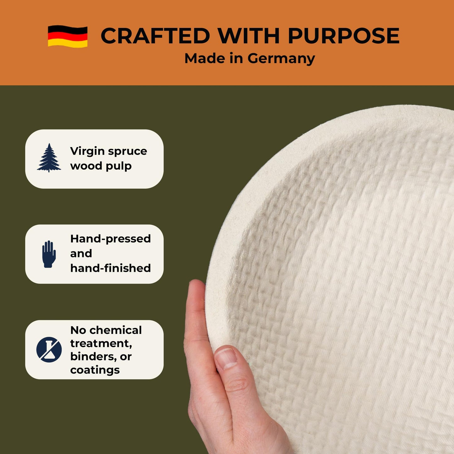 Bulka Large Round 9" 1kg Waffle Banneton Bread Proofing Basket Pressed Wood Pulp, Sourdough Proofing Basket - Non-Stick Brotform Sourdough Bread Baking Supplies, Made in Germany.