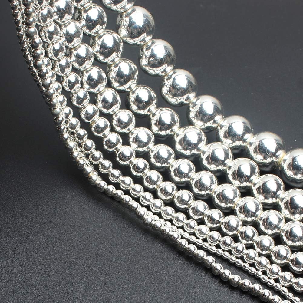 Yochus 45pcs Sliver Hematite Beads，8mm Healing Power Natural Stone Round Loose Gemstone Beads for Jewelry Making Earring Necklace DIY Crafts