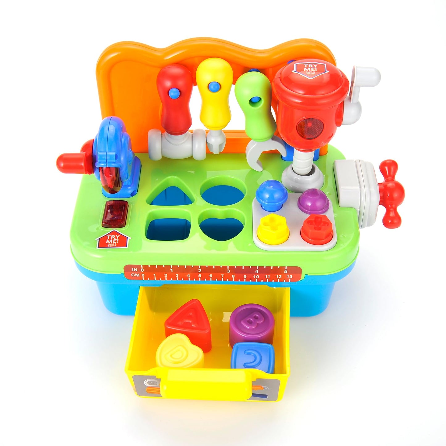 Toddler Tool Bench Toys for 1 Year Old Boy, Kids Tool Bench Toys for Toddlers 1-3, Multifunctional Early Learning Tool Toy Baby Workbench Toy with Light & Sound, Baby Tool Set with Shape Sorter