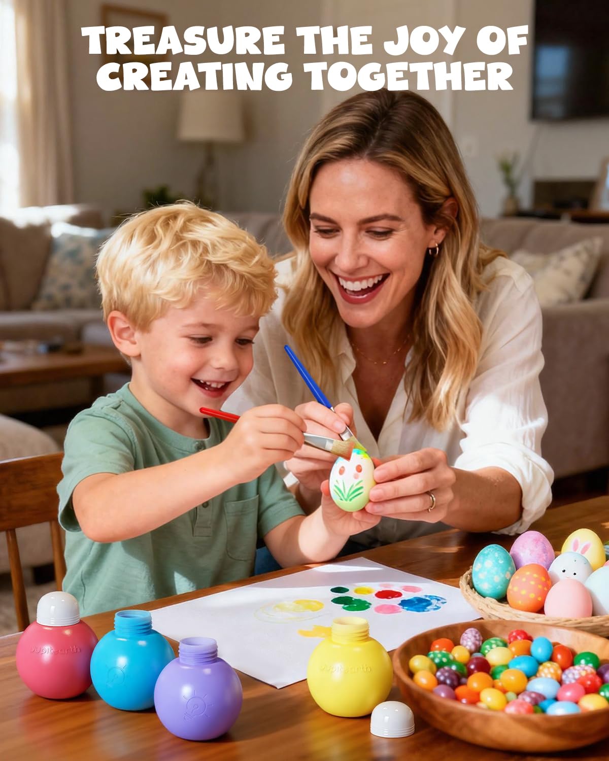JUPITEARTH 6 Colors Washable Paint Set for Kids Ages 3-6, 4.06oz(120ml), Non-Toxic, Includes Brushes, Cups and Apron, Creative Gift for Toddlers and Preschoolers