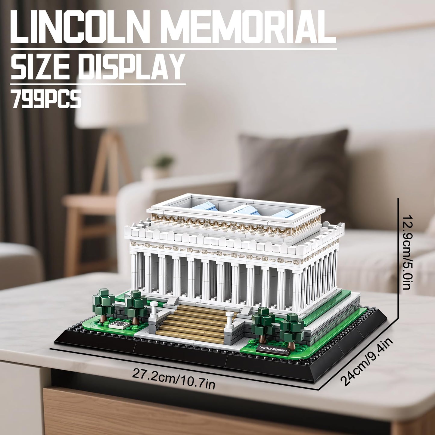 CAXIMSY Lincoln Memorial Building Block Set 979 Pcs Washington DC Architecture Model Kit for Adults & Teens Historic USA Landmark Home Office Desk Decor Display Gift