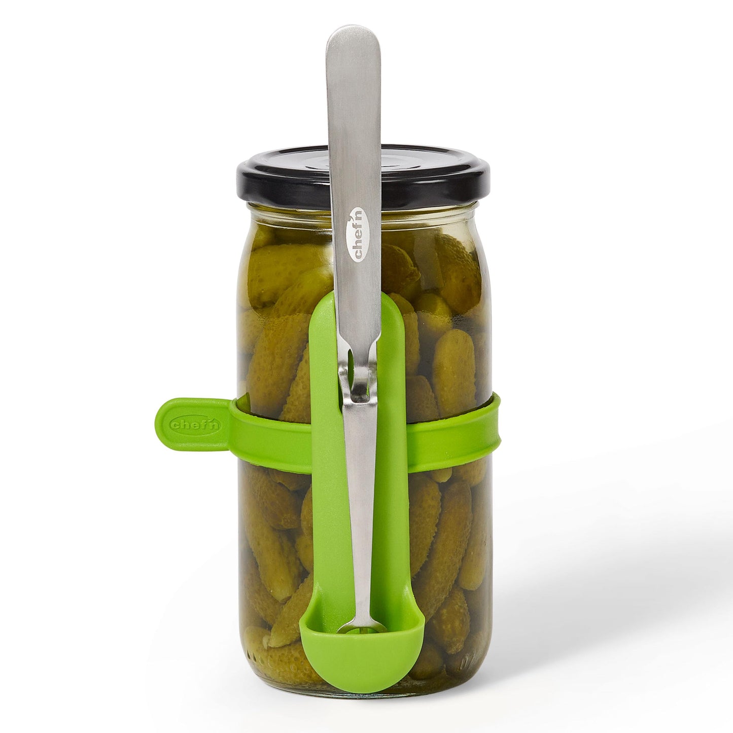 Chef’n FridgeFork Pro Squeeze n’ Hold Condiment Fork – 2-in-1 Fork and Tongs with Integrated Storage Caddy – Mess-Free Tool for Pickles, Olives, and More – Ideal for Charcuterie and Snacking