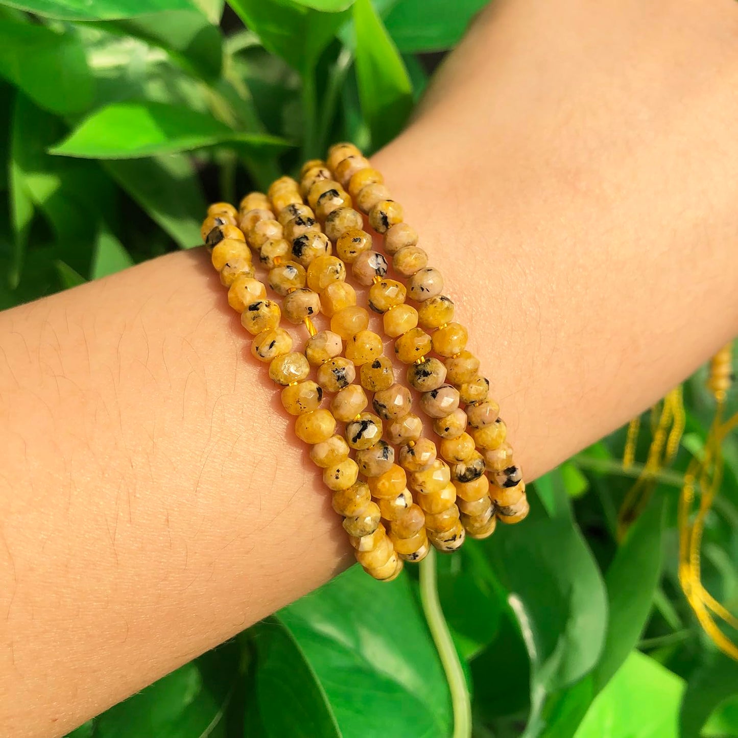 2 String 220PCS 3x5mm Natural Yellow Color Speckled Beads for Jewelry Making, Songxi Facted Loose Gemstone Beads for DIY Bracelet Necklace Making Supplies with Energy Healing Chakra Power