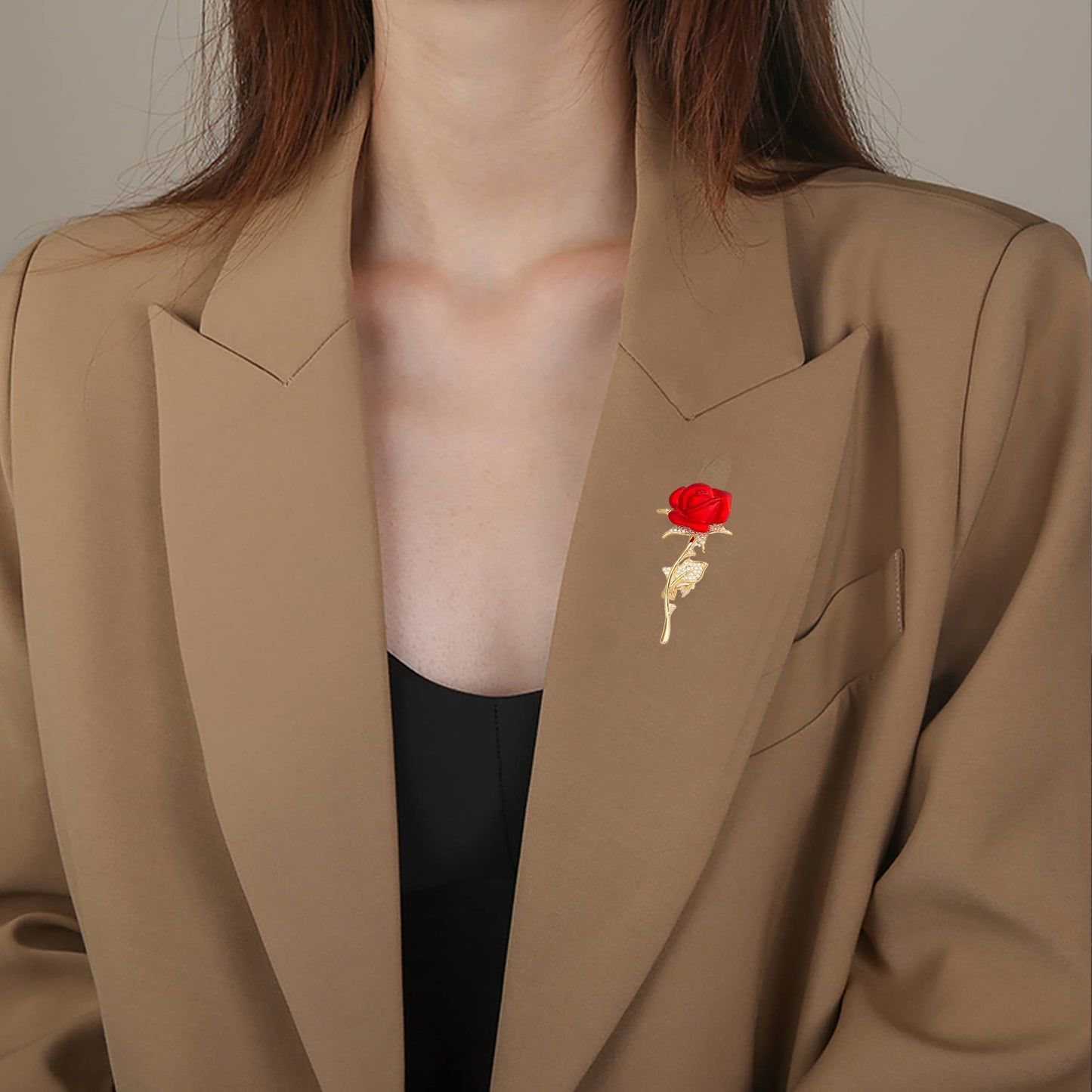 Seakuur Floral Elegant Red Rose Shape Brooch Pin for Women Mothers Day Accessory (E)