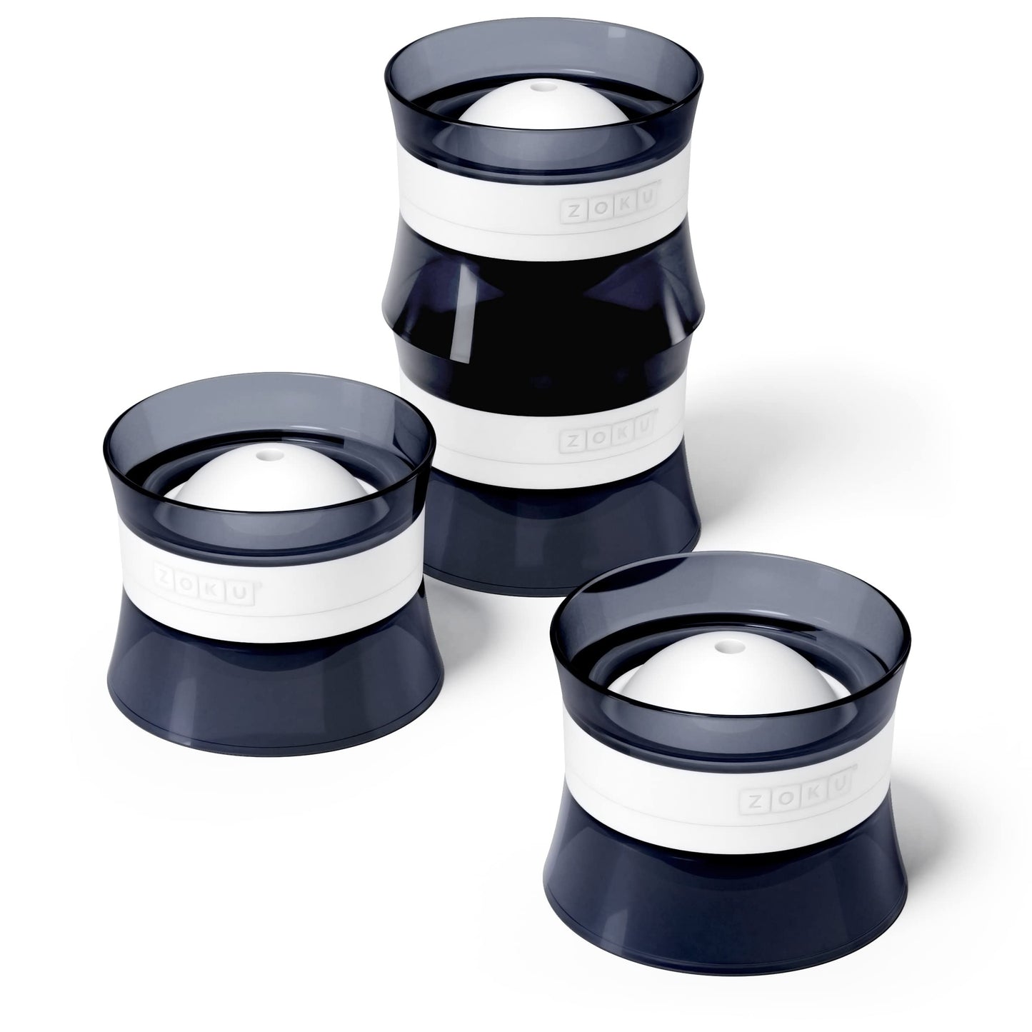 ZOKU Set of 4 Silicone Ice Sphere Molds, Stackable 2.5-Inch Ice Ball Makers, Keep Drinks Colder Longer with Less Dilution, Easy-Release, Black