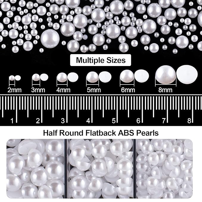 4000PCS Flatback Rhinestones and Half Round Pearls Kit #10, Multi Size Glass Clear & AB Crystals, Plastic Flat Back White Dome Bead with Pickup Pencil and Tweezer for Nail Art