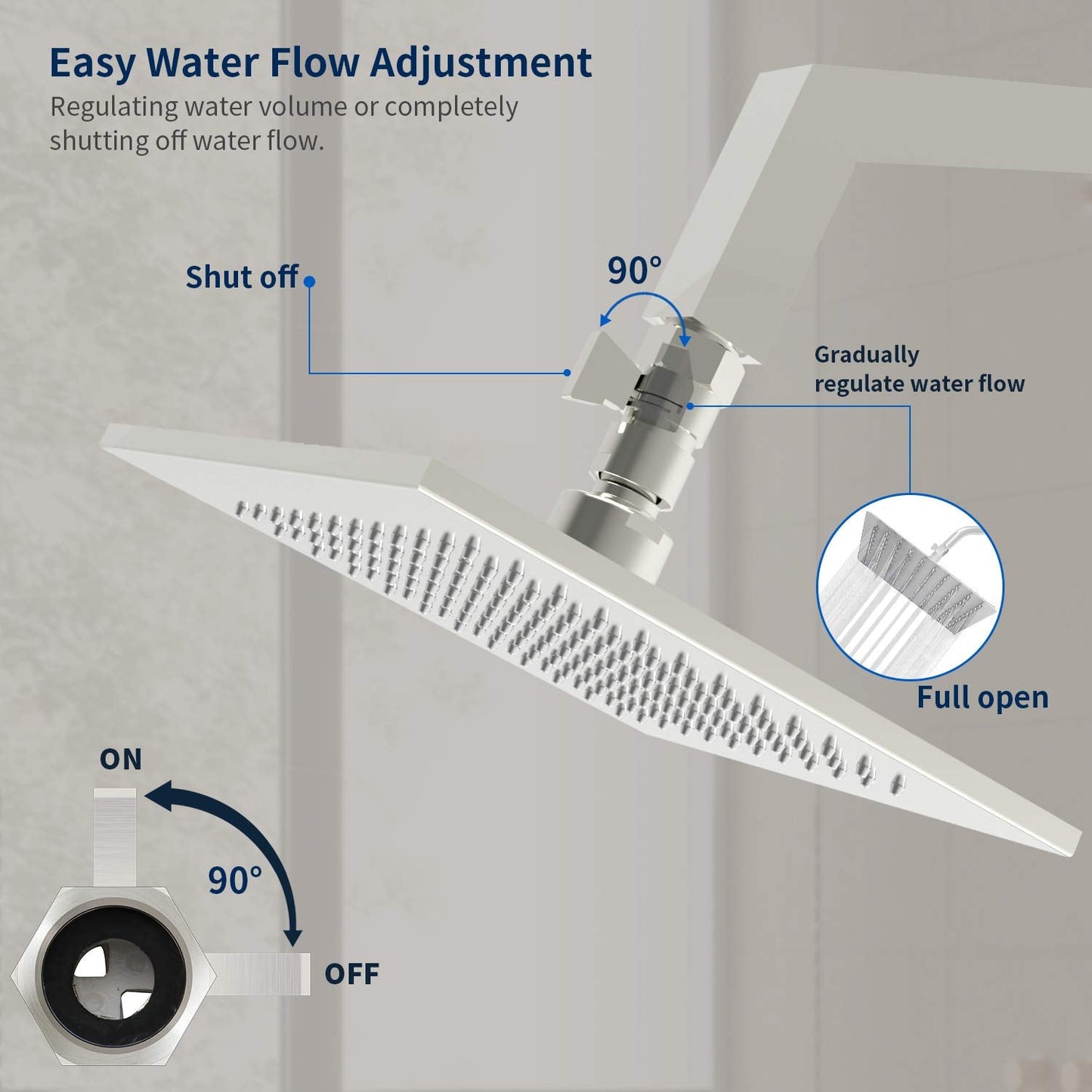 Tenfe Water Flow Control Valve, Brushed Nickel Shut Off Valve for Hand shower Adjustable Water Pressure Turn off Valve, Brass G1/2 Standard Connection