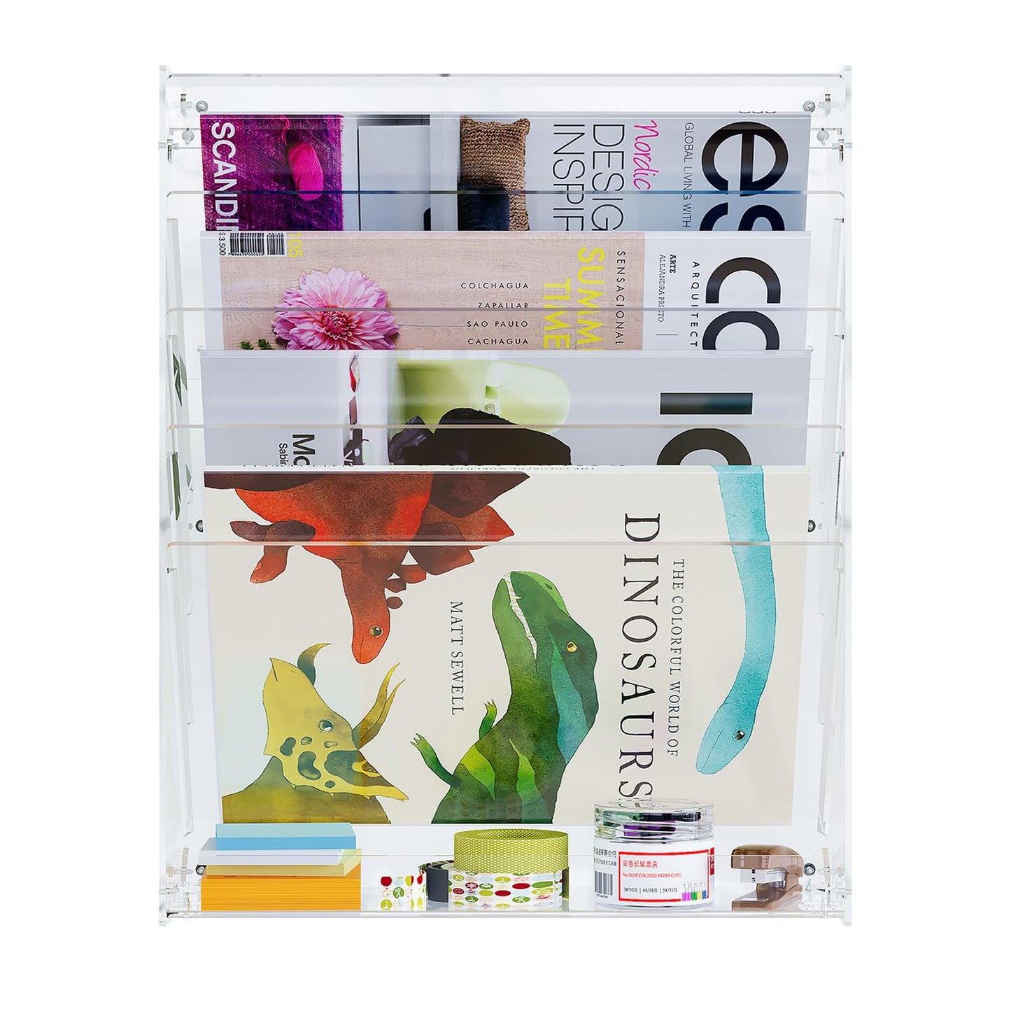 Solinxe Clear Desk File Holder, 5 Tier Acrylic Hanging Wall File Mail Document Organizer, Vertical Paper Organizer, Magazine Newspaper Rack for Office, Home, Classroom