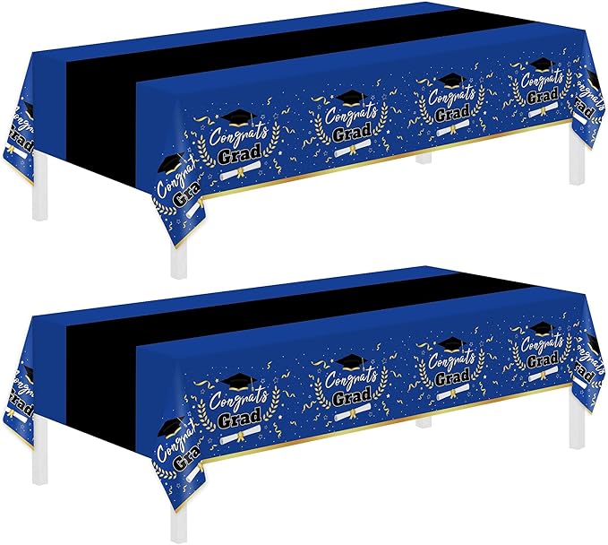 Class of 2026 Blue & Gold Graduation Tablecloths, 2 Pack