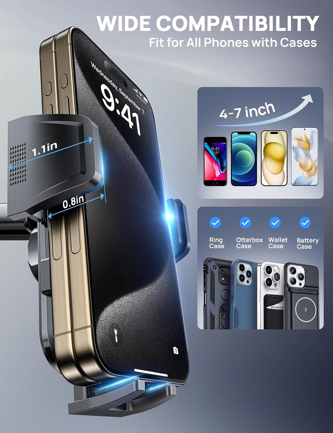 [2025 New] Dashboard Phone Holders for Your Car (+Air Vent Clip) [Military Grade Stable] , Car Cell Phone Holder, Rotatable Suction Cup Car Phone Mount for All Phone (Rock Blue)