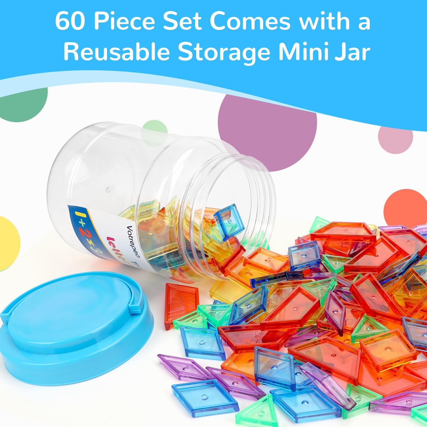 Vatrepeo 140 Pcs Translucent Pattern Blocks for Light Table, 6 Colors & Shapes Educational Light Table Manipulatives and Accessories