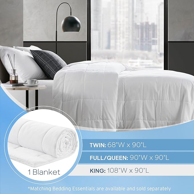 Sharper Image Queen Size Blanket Jersey Knit Ultra-Soft, Cooling Blanket Queen Box Quilting, Microfiber Reverse, All Season & Lightweight Queen Summer Blanket Cozy T-Shirt Handfeel, Full/Queen, White