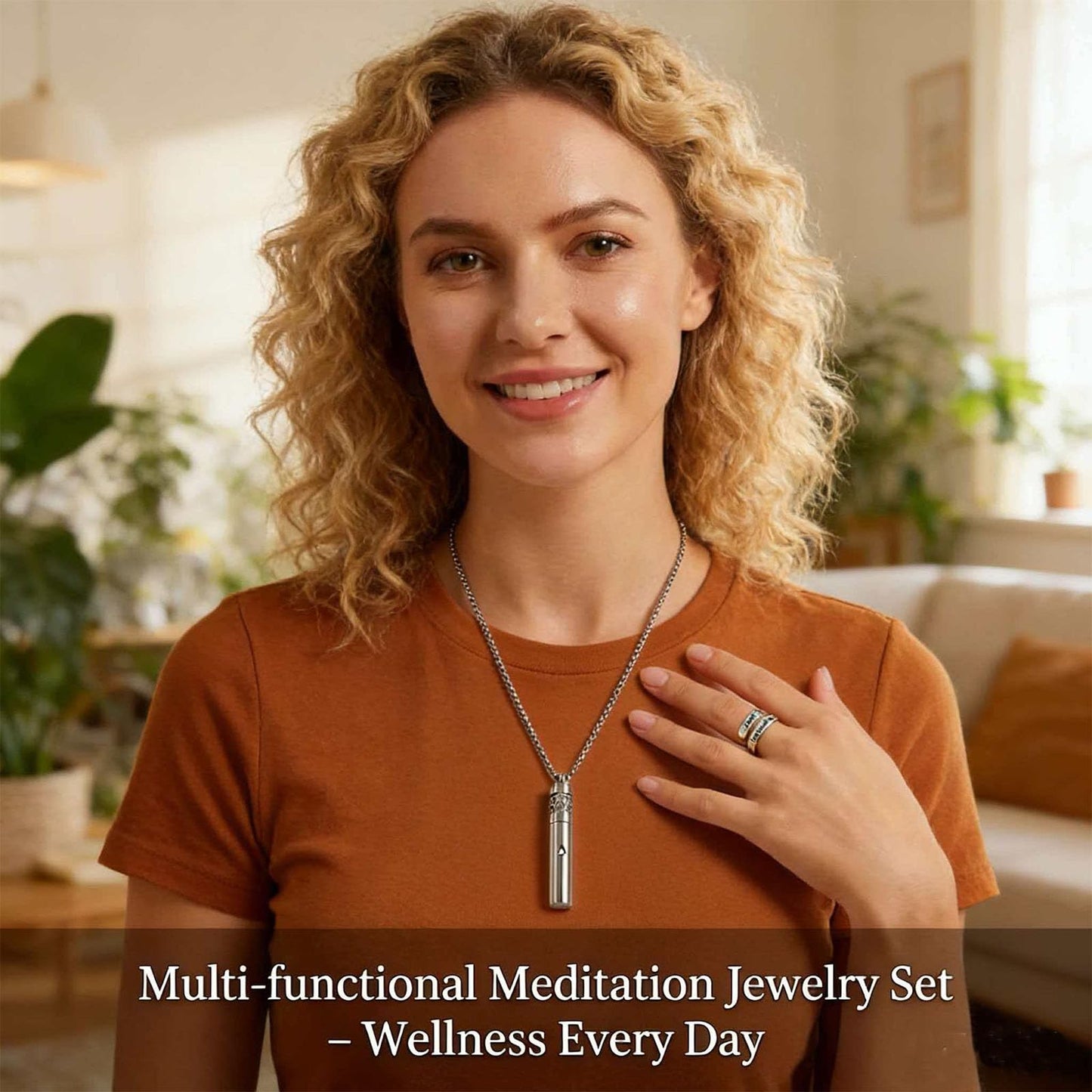 phaxud Stainless Steel Mindfulness Breathing Necklace for Anxiety Original Upgrades Multifunctional Breathlink with Essential Oil Diffuser Multifunctional Jewelry (H)