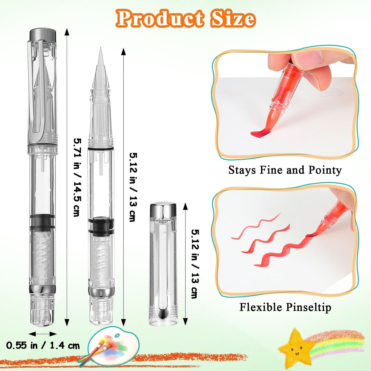 NUOBESTY 5Pcs Water Brush Pen Set – Refillable Fountain Brush Pens for Watercolor, Calligraphy, Painting, Drawing, Scrapbooking & Sketching