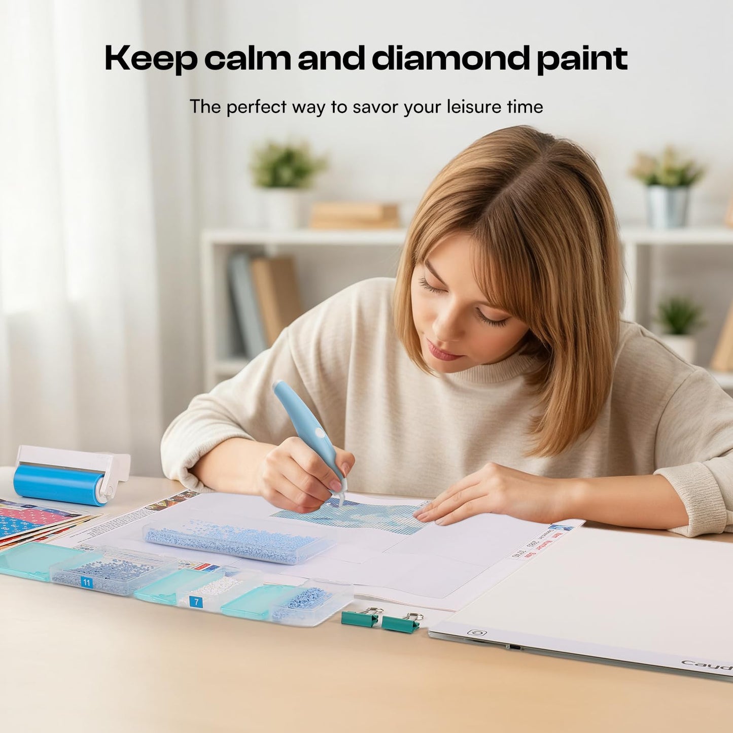 Caydo 31 PCS All Inclusive Diamond Art Accessories Kit, A4 LED Light Pad Set with Diamond Art Sealer, Trays, Electric Pen, Roller Tool for 5D Diamond Paint