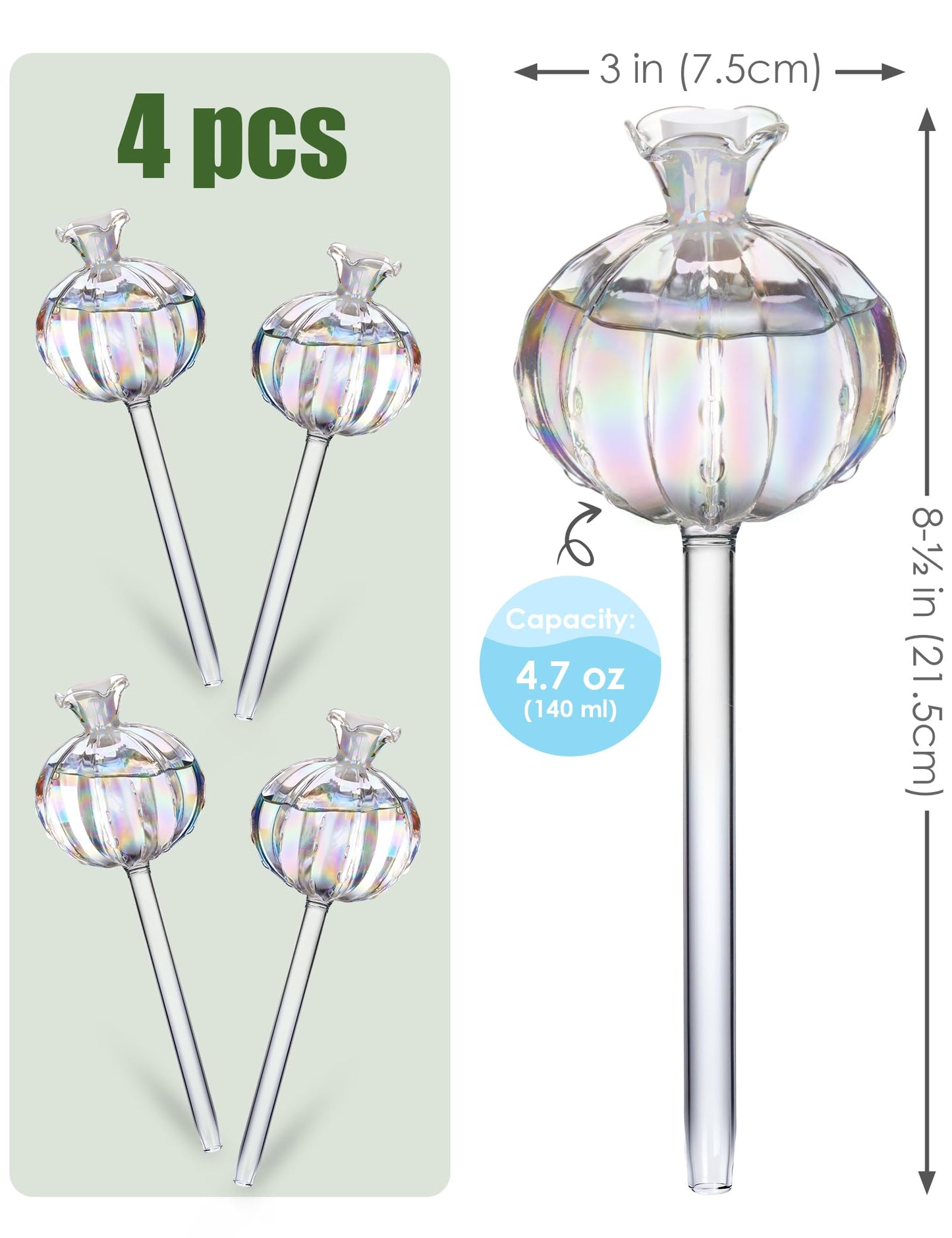 NiHome Plant Watering Globes 4-Pack, Iridescent Glass Cactus Self Watering Globe, Glass Waterer for Potted Plants - 4.7OZ/140 ML Capacity Automatic Mini Irrigation System, Adorable Gardening Gift