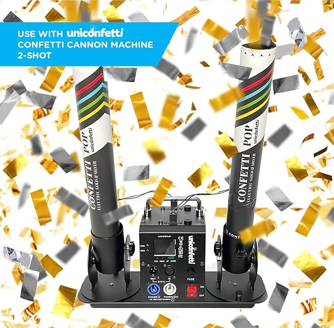 Electric Confetti Cannon Cartridges, 4pcs. - 16" Gold & Silver Confetti Poppers for Weddings, Parties, Events | Requires 2-shot/4-shot Machine to Activate