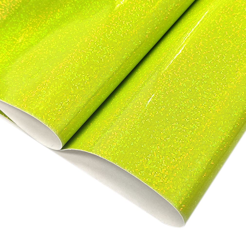 HYANG Laser Flash Crystal PU Faux Leather 1 Roll 12"X53"(30cmX135cm), Faux Leather Very Suitable for Leather Earrings, Bows, Handbag ，Sewing ，Crafts Making (Neon Green)