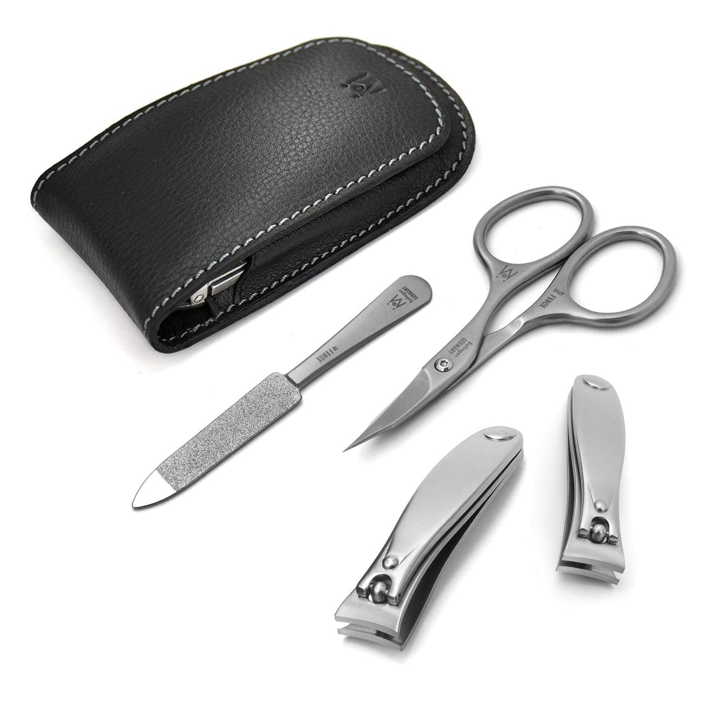 GERMANIKURE 4pc Manicure Set in Leather Case - Handmade in Solingen Germany, FINOX High Carbon Stainless Steel – Professional Travel Size Manicure and Pedicure Kit